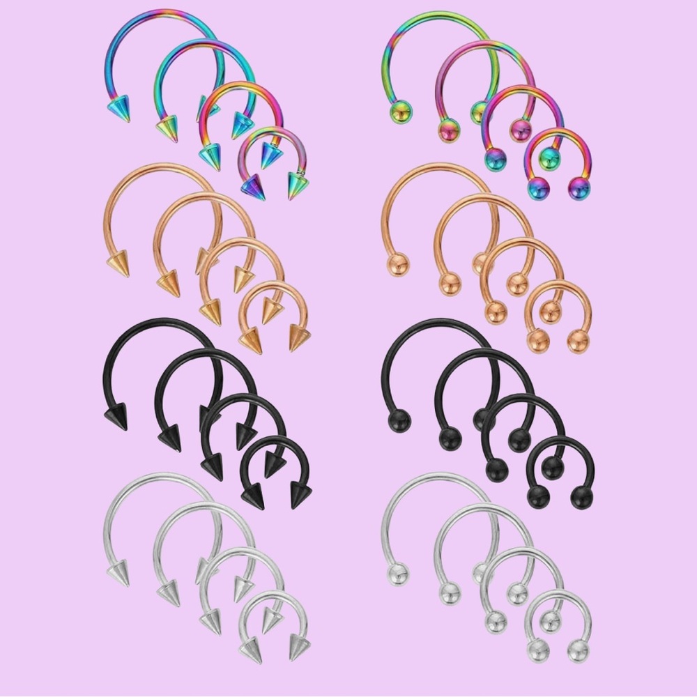16G Variety of Sizes Horseshoe Rings Surgical Steel Cone or Ball External Thread